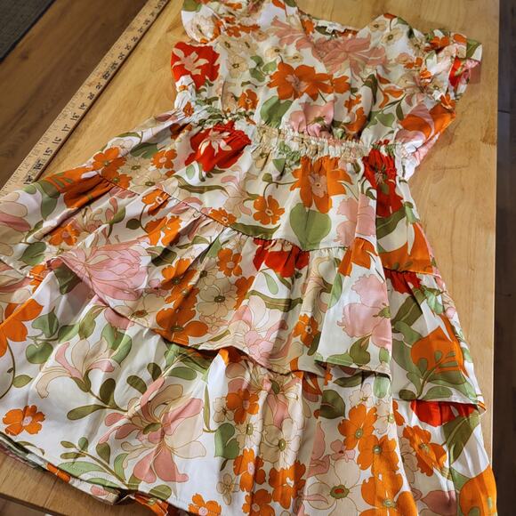 Entro Floral Mini Dress - Orange and Green - Picture 2 of 12